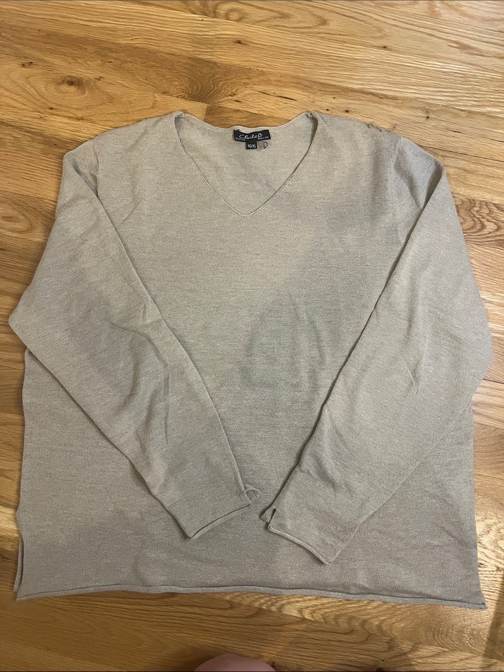 Charlie B Womens V-Neck Sweater in Beige XL